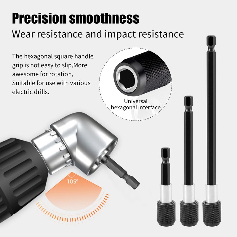 Angle Screwdriver Drill Attachments, 105° Angle Gear, 2 x Drill