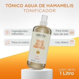 CELESTY | Tónico Facial Agua de Hamamelis | Tonificador Facial de Uso Diario | Rutina de Cuidado Facial | Tónico Facial Piel Grasa y Mixta | Aplicació