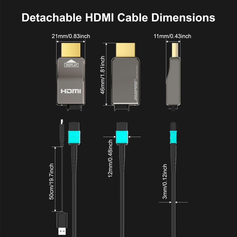 RUIPRO 8K Full Fiber Optic HDMI Detachable Connectors