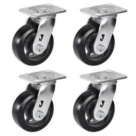 Syrantion 5 Inch Rubber on Cast Iron Wheel   Heavy Duty,Capacity 800-3200LB - 4 Pack Swivel