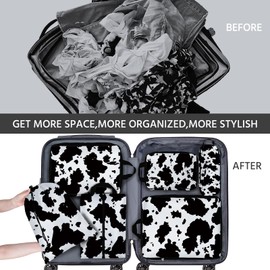6 Pcs Compression Packing Cubes Waterproof Suitcase Travel Bag Luggage Backpack Organizer Travel Cubes for Packing-Cow Print