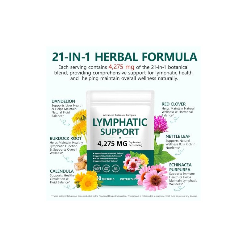 Lymphatic Support Supplement with 21 Botanical Extracts – 240 PCS