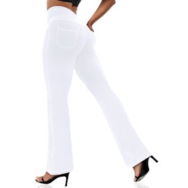 VOOVEEYA Women's Bootcut Leggings - Bootleg Yoga Pants Flare with 4 Pockets,Tummy Control High Waisted Casual Dress Pants（Bootcut-White-XL）