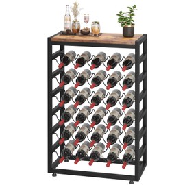 Dripex 30 Bottles Wine Rack Free Standing Floor, 6-Tier Display Wine Storage Shelves with Wooden Table Top, Sturdy Metal Bottle Holder for Kitchen Bar Pantry 23.2''L x 11.8''W x 34.7''H