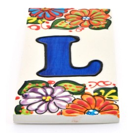 ART ESCUDELLERS Signs with Numbers and Numbers on Ceramic Tile Hand Painted Cord Technique for Signs with Names, Addresses and Signposts. Design Jardin 14.5 cm x 7 cm (Letters L)