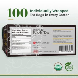 Uncle Lee's Tea Organic Black Tea - Premium Tea, Full-Bodied, Caffeinated Coffee Alternative, Robust Black Tea Bags, Individually Wrapped 100 Count (Pack of 4)