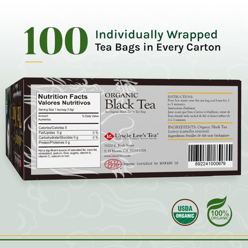 Uncle Lee's Tea Organic Black Tea - Premium Tea, Full-Bodied,