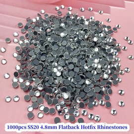 Hotfix Rhinestones,1000pcs SS20 4.8mm Flatback Hotfix Rhinestones Round Crystal Glass Rhinestones for Crafts Clothes Shoes Shirts Cups Decoration(Clear)