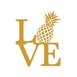 Love with Pineapple - 3-3/4" x 4-1/2" - Gold Vinyl Die Cut Decal/Bumper Sticker for Windows, Cars, Trucks, Laptops, Etc.