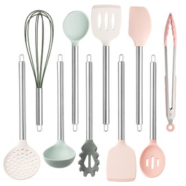 COOK WITH COLOR Silicone Cooking Utensils, Kitchen Utensil Set, Easy to Clean Silicone Kitchen Utensils, Cooking Utensils for Nonstick Cookware, Kitchen Gadgets Set, 10 Pieces, Mint