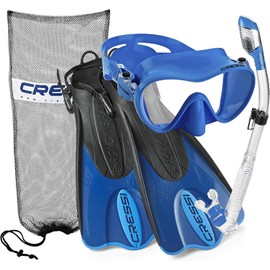 Cressi Italian Design Premium Tempered Glass Lens Frameless Scuba Snorkeling Dive Mask - Dry Snorkel - and Palau Short Snorkeling Fin and Snorkel Set Gear Bag, BL-XS | US Man 4/6.5 | US Lady 5/7.5