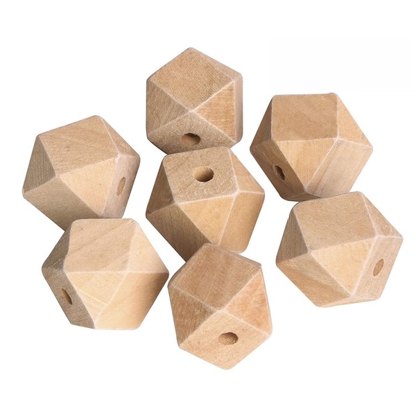 Penta Angel 100PCS 16mm/0.63" Unpainted Faceted Geometric Wood Beads Unfinished