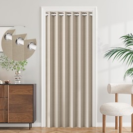 HMYI 100% Blackout Magnetic Folding Door Curtain for Doorway Pleated Curtains Room Divider Drapes, Accordion Style Closet Curtains for Open Closet, 1 Panel, W45 x L80, Tan