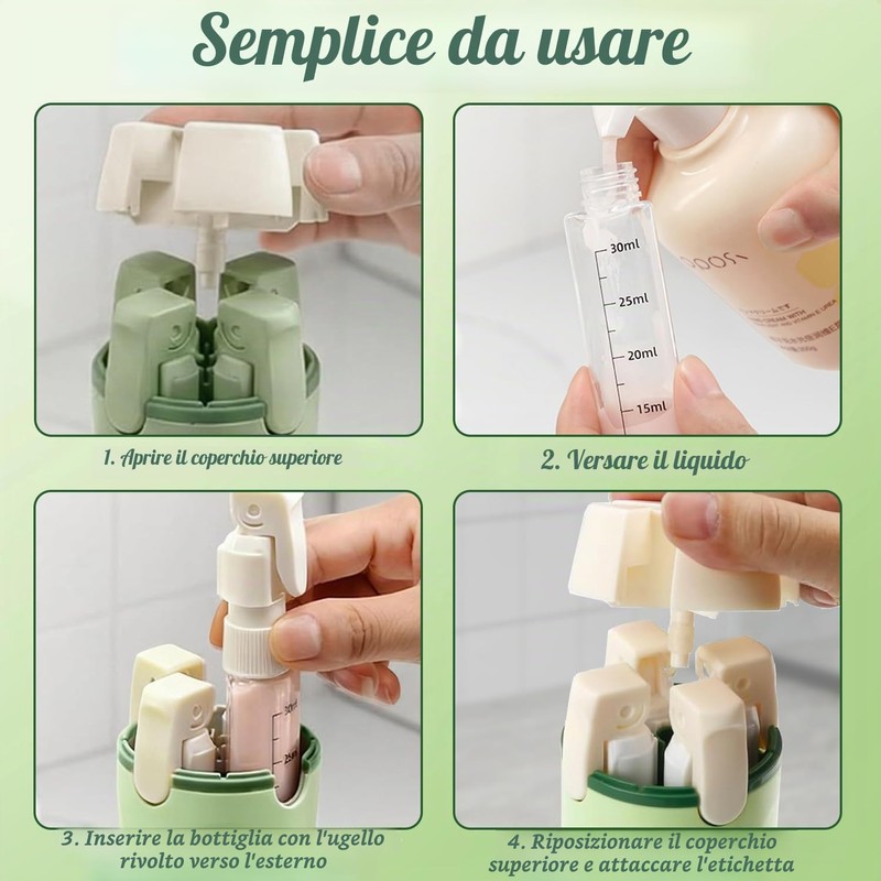 Set di flaconi dispenser da viaggio 4 in 1, Dispenser