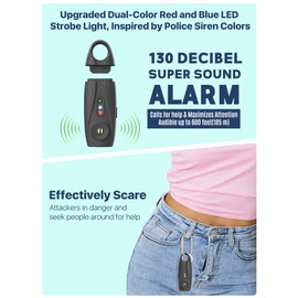 Personal Safety Alarm for Women – Rechargeable Safe Personal Alarm for Women Kids and Elders – Upgraded Dual-Color Red and Blue Strobe Light – 130dB Loud Siren – Safety Alarm Keychain with LED Light