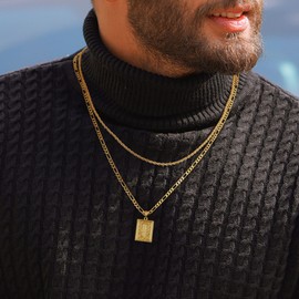 Gold Initial N Pendant Necklace for Men - Stainless Steel Letter Chain Layered Jewelry Gift