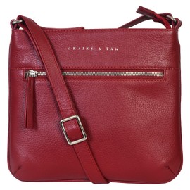 Grains & Tan Genuine Leather Triple Zip Slim Cross-Body Bag for Women, Real Leather Crossover Lightweight Shoulder Sling Bag with Long Adjustable Strap