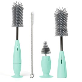vantisan Cepillo para Botellas, 3 en 1 Set Multiusos de Cepillos de Siliconacon Cepillo para pajitas, Cepillo de Mango Corto y de Mango Largo, para Botellas de Agua, Biberones, Botellas de Agua