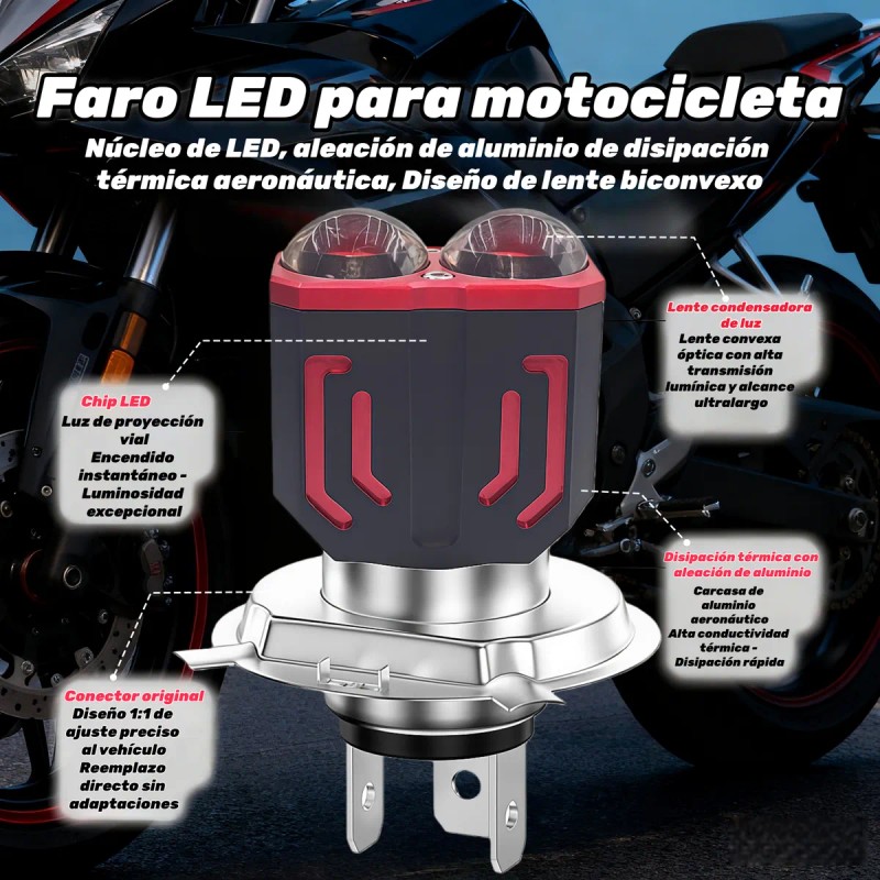 Faros Led Para Moto H4 Ba20d H6 Doble Lente Luz