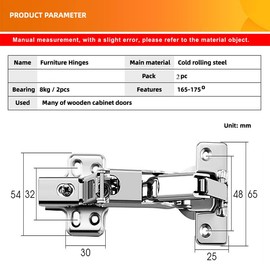 2Pack 165 Degree Soft Close Cabinet Hinge is Suitable for Frameless Kitchen Cabinet Folding, Folding Doors, Corner Cabinet Doors, and Wardrobe Doors ﻿