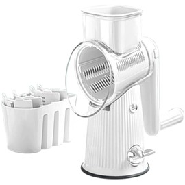 5 in 1 Rotary Cheese Grater Vegetable Slicer,Cheese Grater Hand Crank,5 In 1 Rotary Grater,Rotary Cheese Grater with Handle (White)