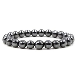 Pachamama Essentials Hematite Natural Gemstone Bracelet 7-7.5 In Stretch Gems Stones 8mm Round - Beads Healing Crystals Quartz - Chakra Bracelet (Hematite)
