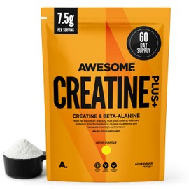 Awesome Creatine Plus+ Powder – 3g Creatine Monohydrate + 3g Beta-Alanine Per Serving – Supports High-Intensity Performance & Repeated Efforts – Lemon Flavour – 450g (60 Servings)