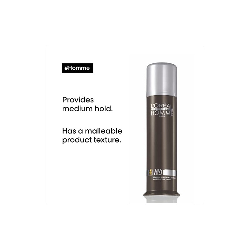 L'Oreal Homme Mat Matte Sculpting Pomade, 2.7 Ounce