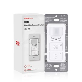 TORCHSTAR Humidity Sensor Switch with PIR Motion Detection, Adjustable Timing, Moisture Control, Automatic Fan & Light Control for Bathrooms Basements, Single Pole, 1/2 HP, White, ETL Certified