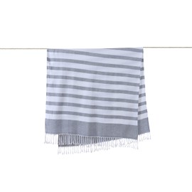 Sleepdown 100% Cotton Striped Tasseled Beach Towel Soft Absorbent Swimming Pool Travel Camping Bath Sauna Gym Yoga with Bag - White Blue - (80 x 165cm),5056242898535