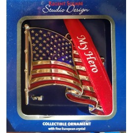 REGENT SQUARE MY HERO MILITARY VETERAN FLAG CHRISTMAS ORNAMENT EUROPEAN CRYSTAL