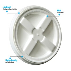 Consolidated Plastics White Food Grade Gamma Seal Lids for 2 Gallon Buckets (6 Pack) BPA Free Reusable Pail Lids, Durable HDPE, Made in USA