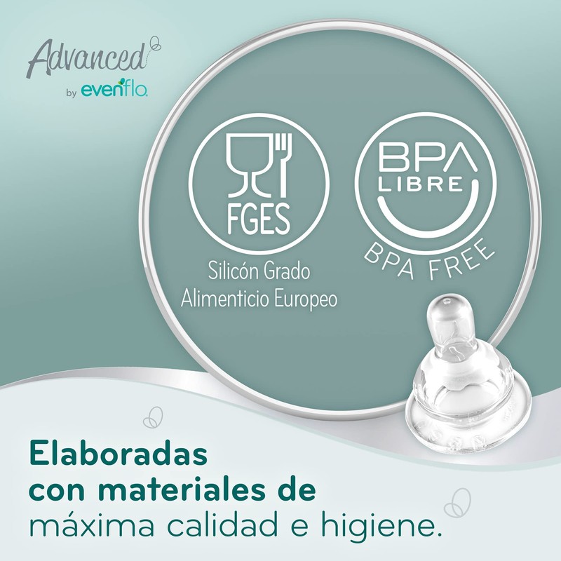 Advanced by Evenflo, Mamila Anticólicos, Flujo Rápido, Cuello Estándar, Paquete