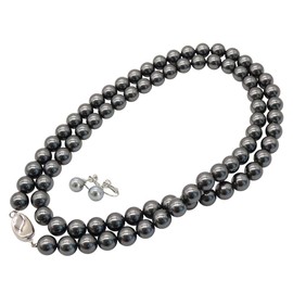 Sakiya Pearl Necklace, 0.4 inches (10 mm), 31.5 inches (80 cm), White, Silver Black, Peacock with Case, Shell Pearl, Pearl, Ceremonies, Graduations, Entrance Ceremonies, Flower Beads, Natural Shell