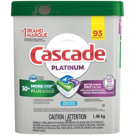 Cascade Platinum ActionPacs Dishwasher Detergent with Dawn, Fresh Scent - 92 Count with 10pct bonus 102 packs