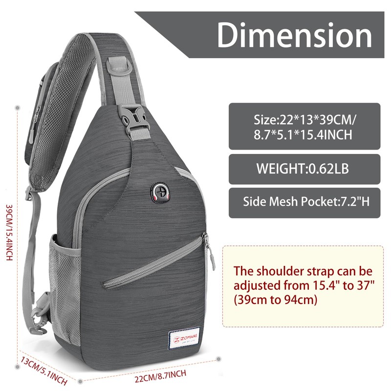 ZOMAKE Sling Bag,Small Crossbody Sling Backpack,Water Resistant Shoulder Bag Anti