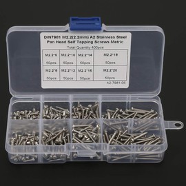 Hyuduo 400pcs M2.2 Stainless Steel High-Strength Self-Tapping Screws, Phillips Screws Assortment Kit, for Electronics Industry