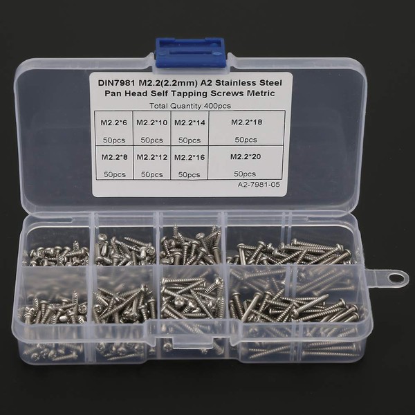 Hyuduo 400pcs M2.2 Stainless Steel High-Strength Self-Tapping Screws, Phillips Screws