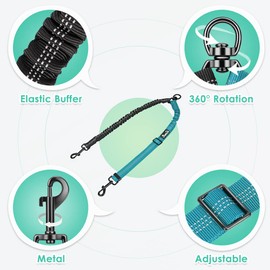 SlowTon Double Dog Leash Coupler, No Tangle Split Lead for Walking 2 Pet Dogs, Adjustable Reflective Safety Shock Absorbing Bungee Leads Splitter for Training Dual Doggy, Medium & Large Breeds