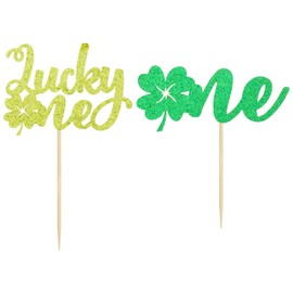 Gyufise 24 Pack St Patrick's Day Lucky One Cupcake Toppers with Lucky Four Leaf First Birthday Cupcake Decorations for St.Patricks 1st Birthday Party Supplies Birthday Decorations