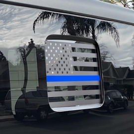 Compatible with Jeep Gladiator JT 2020 2021 2022 2023 2024 Rear Middle Back Window American US Flag Truck Back Center Vinyl Decal Exterior Accessories Matte Black Blue Thin Line