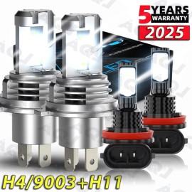 AQJ For Toyota Tundra 2014-2018 LED Headlight Bulbs H4 Hi/Low Beam+H11 Fog Light Kit