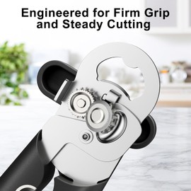 Ultrean Manual Can Opener Bottle Opener, Heavy Duty Stainless Steel Smooth Edge Manual Handheld Can Opener with Soft Touch Handle (Black)
