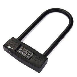 NBYT U Bike Lock - Heavy Duty Combination Lock for Motorcycle Wheel, Office Door, Fence & Gate - Resettable, Long Combination U-Lock in Black - Steel/Zinc/PVC Construction - 8.8 x 4.7 x 1.1 Inches