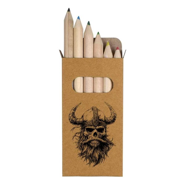 Azeeda 6 x 'Viking Skull' Short 85mm Pencils/Coloured Pencil Set