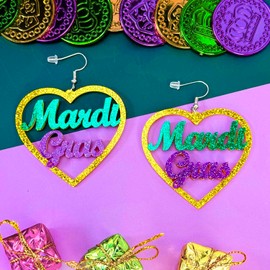 INLOLLY Mardi Gras Earrings, Lightweight Acrylic Mardi Gras Jewelry for Women, Mardi Gras Accessories for Mardi Gras Costumes, Mardi Gras Party Favors 2025