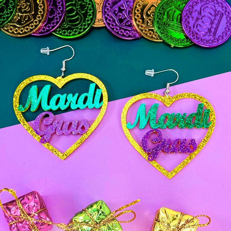 INLOLLY Mardi Gras Earrings, Lightweight Acrylic Mardi Gras Jewelry for