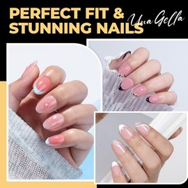 UNA GELLA Uñas Postizas De Gel Almendradas Extra Cortas, 216 Unidades, Preformadas, Tamaño Xs, Cobertura Completa, A Presión, Semimate, Transparentes,