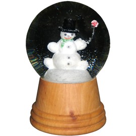 Alexander Taron Importer 2406 Perzy Snowglobe, Medium Snowman with Wooden Base-5" H W x 3" D, 5" x 3" x 3", Brown