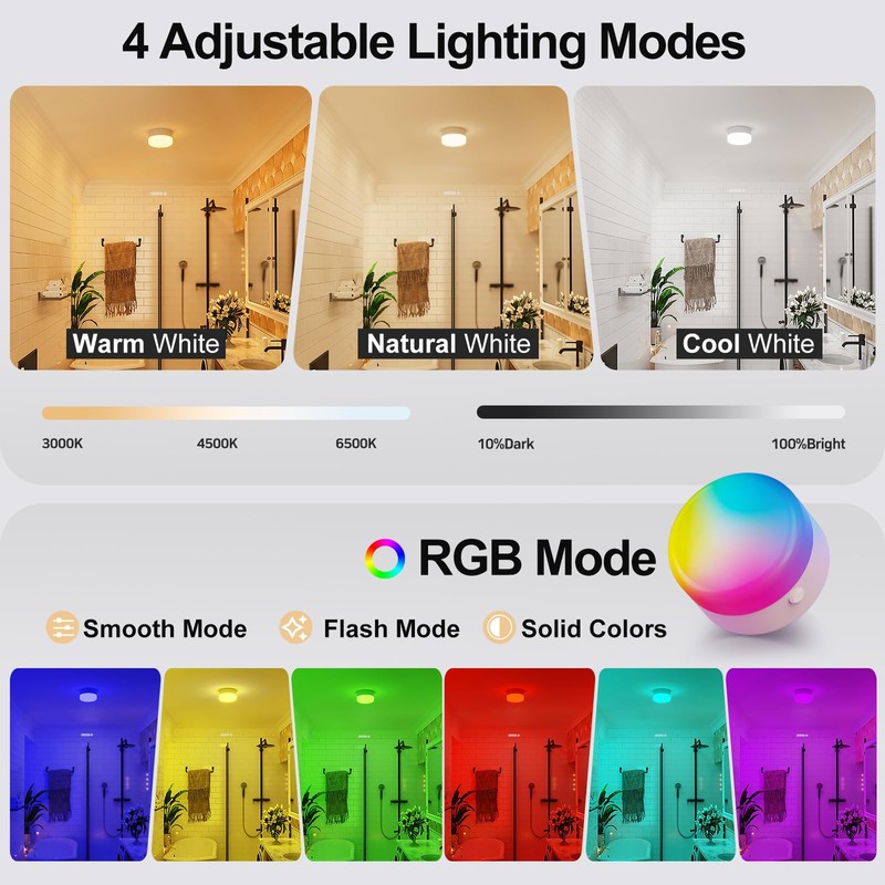 NIORSUN Rechargeable RGB Shower Light with Silicone Cover - Wireless